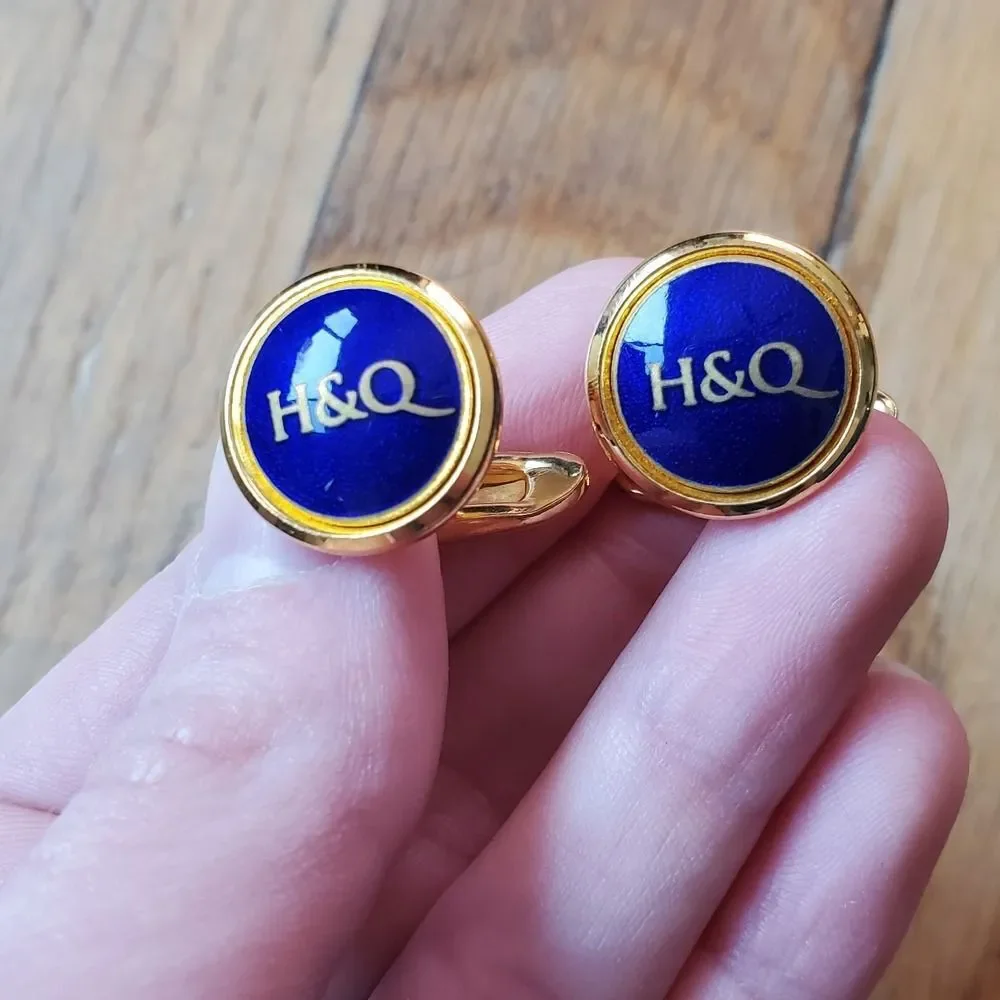H&Q‎ blue and gold tone Sporrong cufflinks vintage